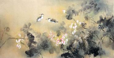 Chinese Lotus Painting,69cm x 138cm,2574014-x