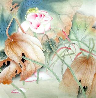 Chinese Lotus Painting,68cm x 68cm,2574015-x