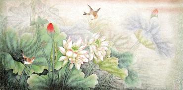 Chinese Lotus Painting,66cm x 136cm,2574016-x