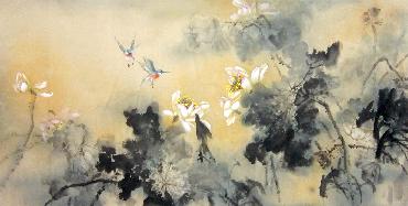 Chinese Lotus Painting,69cm x 138cm,2574018-x