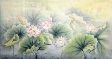 Chinese Lotus Painting,97cm x 180cm,2574019-x