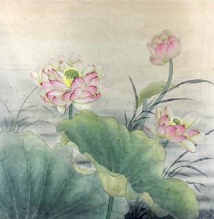 Chinese Lotus Painting,68cm x 68cm,2574020-x