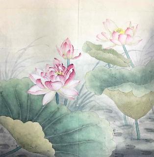 Chinese Lotus Painting,68cm x 68cm,2574025-x