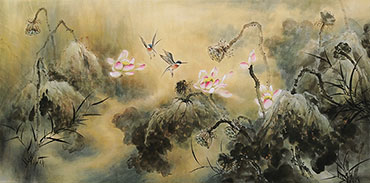 Chinese Lotus Painting,69cm x 138cm,2574026-x