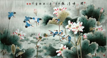 Chinese Lotus Painting,97cm x 180cm,2600006-x