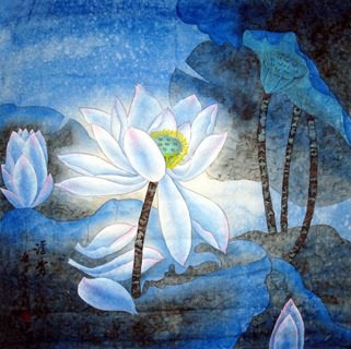 Chinese Lotus Painting,66cm x 66cm,2607002-x