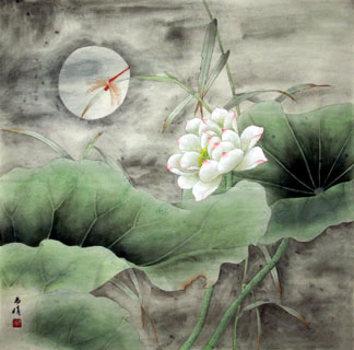 Chinese Lotus Painting,66cm x 66cm,2607007-x