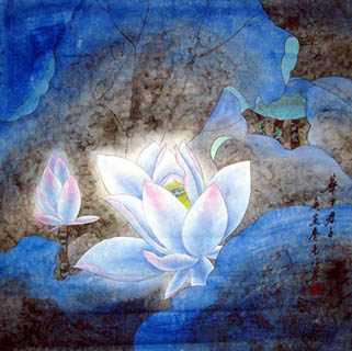 Chinese Lotus Painting,66cm x 66cm,2607010-x