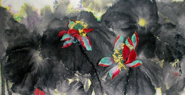 Chinese Lotus Painting,66cm x 136cm,2695007-x