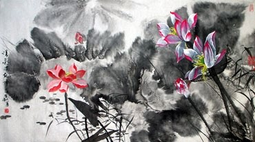Chinese Lotus Painting,76cm x 153cm,2695008-x