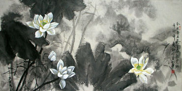 Chinese Lotus Painting,66cm x 136cm,2695013-x
