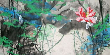 Chinese Lotus Painting,66cm x 136cm,2695020-x