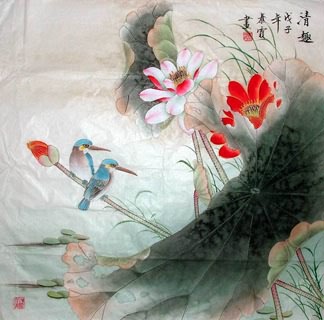 Chinese Lotus Painting,69cm x 69cm,2703015-x