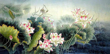 Chinese Lotus Painting,69cm x 138cm,2803001-x