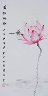 Chinese Lotus Painting,65cm x 33cm,cyd21123002-x
