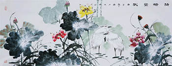 Chinese Lotus Painting,70cm x 175cm,cyd21123004-x
