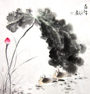 Chinese Lotus Painting,66cm x 66cm,dyc21099011-x