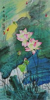 Chinese Lotus Painting,68cm x 136cm,gal21178001-x
