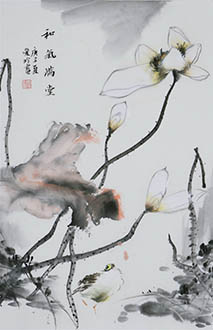 Chinese Lotus Painting,69cm x 46cm,gal21178002-x