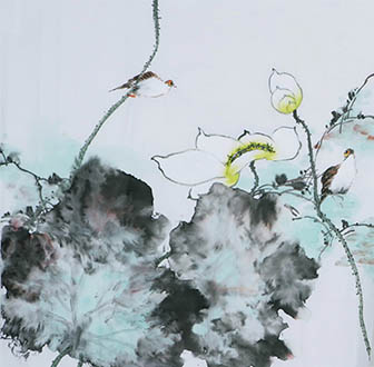 Chinese Lotus Painting,68cm x 68cm,gal21178003-x