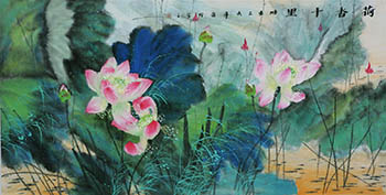 Chinese Lotus Painting,68cm x 136cm,gal21178004-x