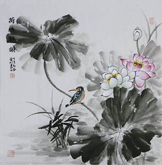 Chinese Lotus Painting,68cm x 68cm,gal21178006-x
