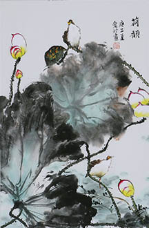 Chinese Lotus Painting,69cm x 46cm,gal21178008-x