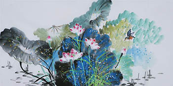 Chinese Lotus Painting,68cm x 136cm,gal21178009-x