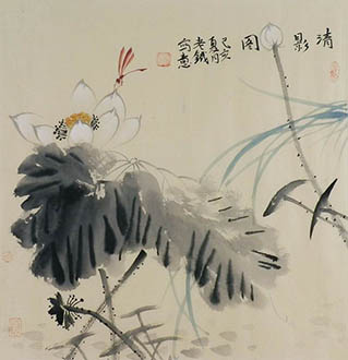 Chinese Lotus Painting,50cm x 50cm,tl21140028-x