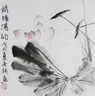 Chinese Lotus Painting,33cm x 33cm,tl21140030-x