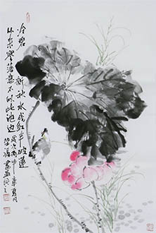 Chinese Lotus Painting,69cm x 46cm,wrf21179001-x