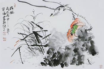 Chinese Lotus Painting,69cm x 46cm,wrf21179002-x