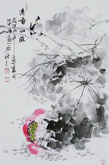 Chinese Lotus Painting,69cm x 46cm,wrf21179005-x