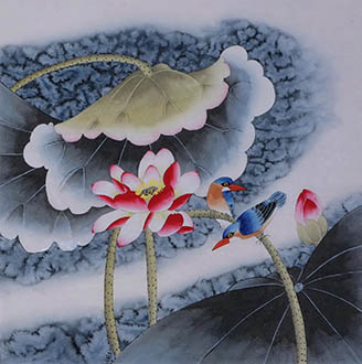 Chinese Lotus Painting,66cm x 66cm,wrf21179006-x