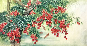 Chinese Lychee Painting,97cm x 180cm,2574041-x