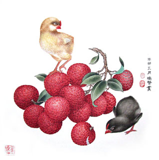 Chinese Lychee Painting,33cm x 33cm,2610003-x