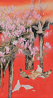 Chinese Magnolia Painting,92cm x 174cm,2384004-x