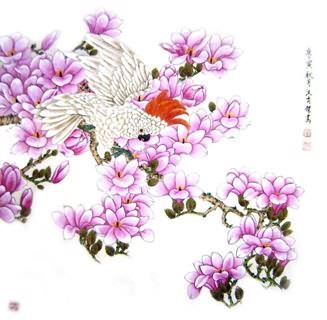 Chinese Magnolia Painting,66cm x 66cm,2410001-x