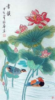 Chinese Mandarin Duck Painting,34cm x 69cm,2313014-x
