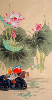 Chinese Mandarin Duck Painting,50cm x 100cm,2429006-x