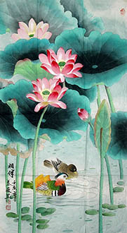 Chinese Mandarin Duck Painting,50cm x 100cm,2527017-x