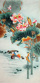 Chinese Mandarin Duck Painting,68cm x 136cm,2527019-x