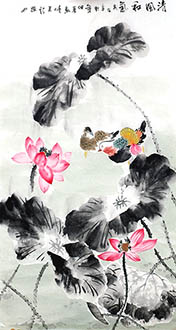 Chinese Mandarin Duck Painting,50cm x 100cm,2529012-x