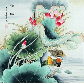 Chinese Mandarin Duck Painting,68cm x 68cm,2547049-x