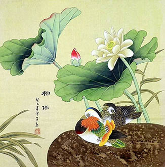 Chinese Mandarin Duck Painting,68cm x 68cm,2547055-x