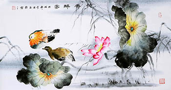 Chinese Mandarin Duck Painting,50cm x 95cm,cyd21123022-x