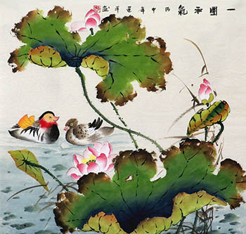 Chinese Mandarin Duck Painting,68cm x 68cm,zjp21110014-x