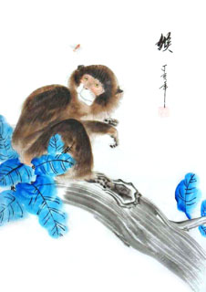 Chinese Monkey Painting,28cm x 35cm,4336004-x