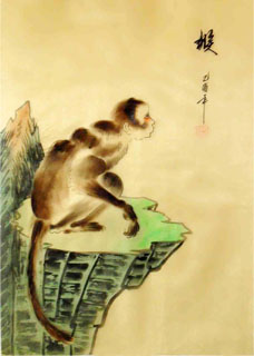 Chinese Monkey Painting,28cm x 35cm,4336007-x