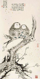 Chinese Monkey Painting,69cm x 34cm,4493001-x